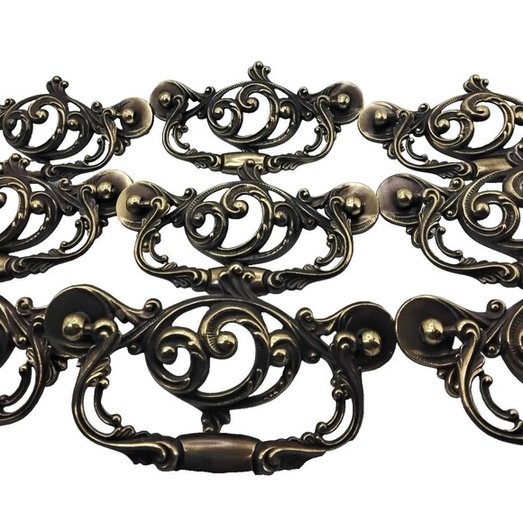 Vintage Ornate Antique Brass  Drop Bail Furniture Cabinet Drawer Pulls Victorian - Picture 2 of 8